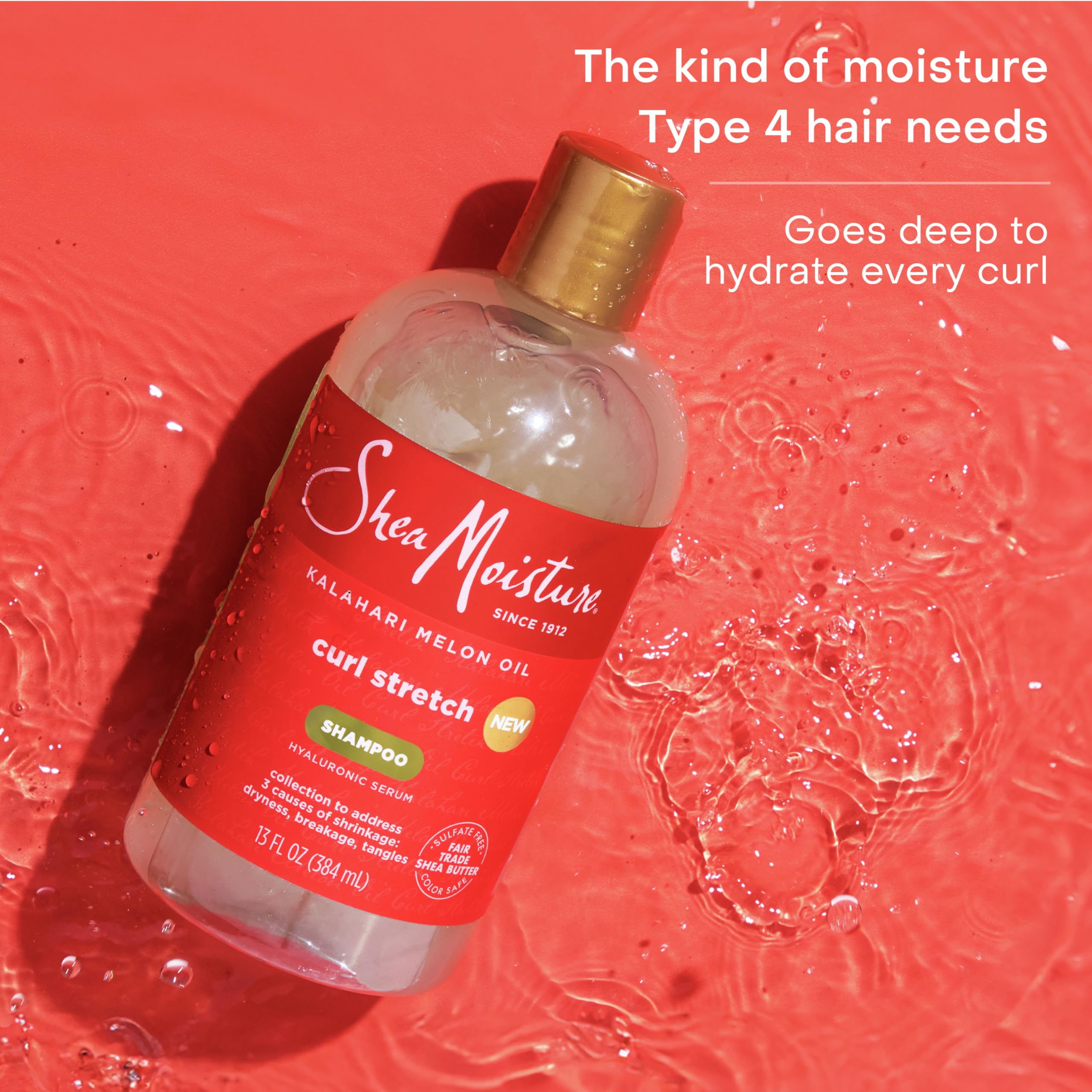 SheaMoisture Curl Stretch Shampoo Kalahari Melon Oil Infused with Hyaluronic Serum, Cleanses and Hydrates for Strong and Soft Curls, for Type 4 Hair 13 Fl Oz